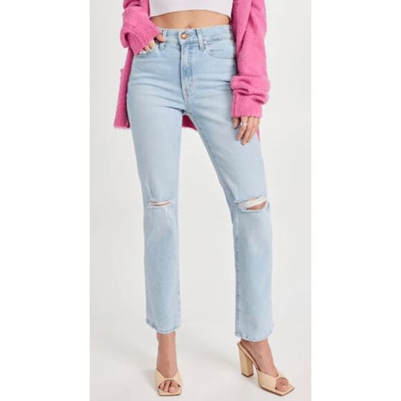 AYR The Sugar High Rise Straight Slim Bootcut Jeans Distressed Light Wash 34 - Picture 1 of 9
